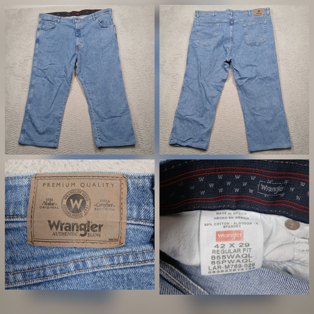 Wrangler Regular Fit Jeans Men's 42x29 Blue‎ Denim Stretch Made in Mexico